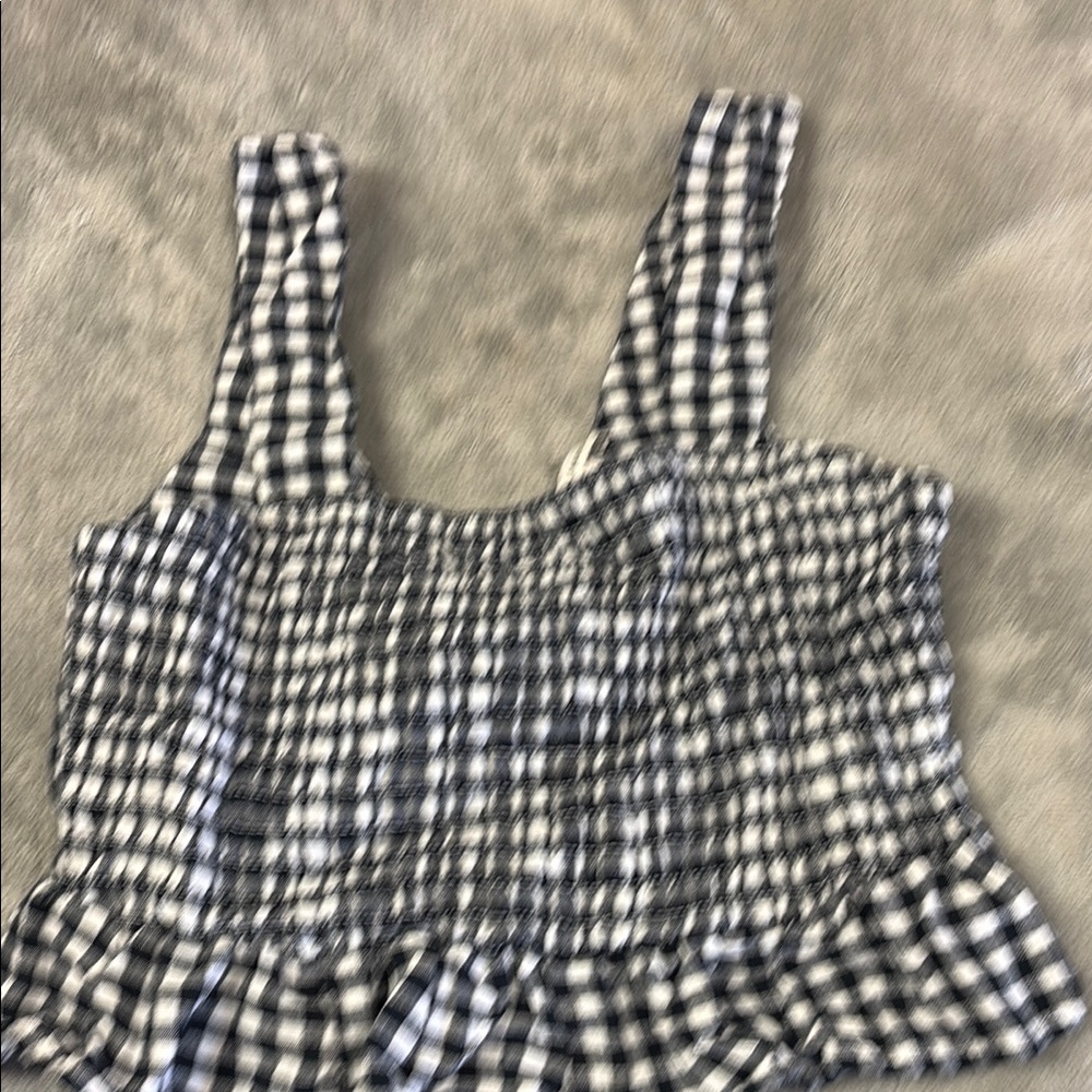 American Eagle Outfitters Black and White Smocked Ruffled Crop Top